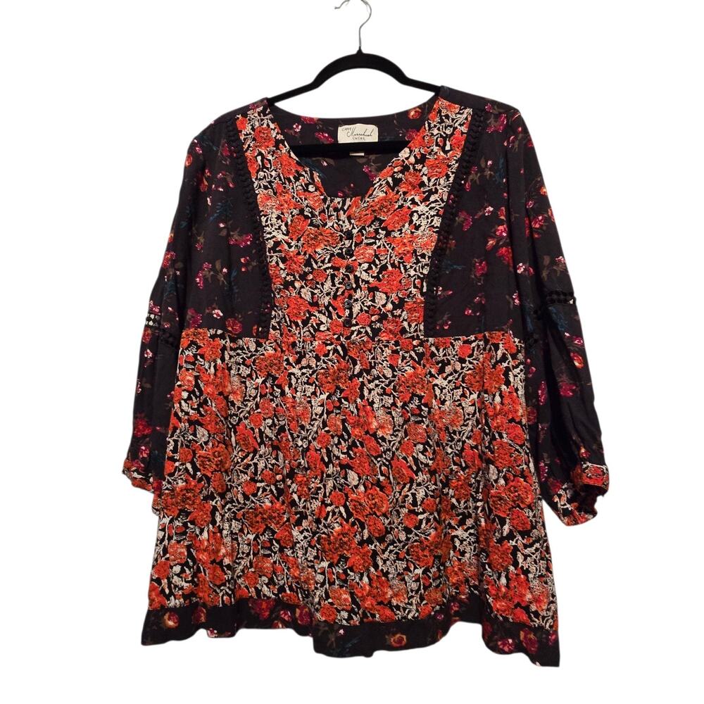 Cafe Marrakesh Floral Peasant Top Women XL Prairie Festival Crochet Boho Cottage